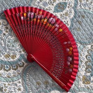 Elegant Red Floral Hand Fan